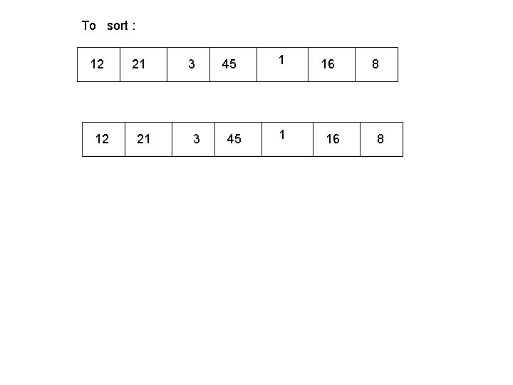 To sort : 12 12 21 21 3 3 45 45 1 1 16 To sort : 12 12 21 21 3 3 45 45 1 1 16