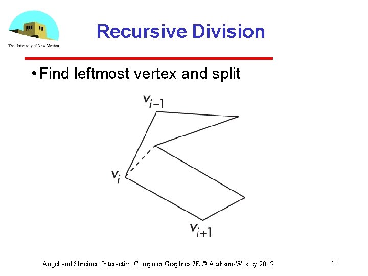 Recursive Division • Find leftmost vertex and split Angel and Shreiner: Interactive Computer Graphics