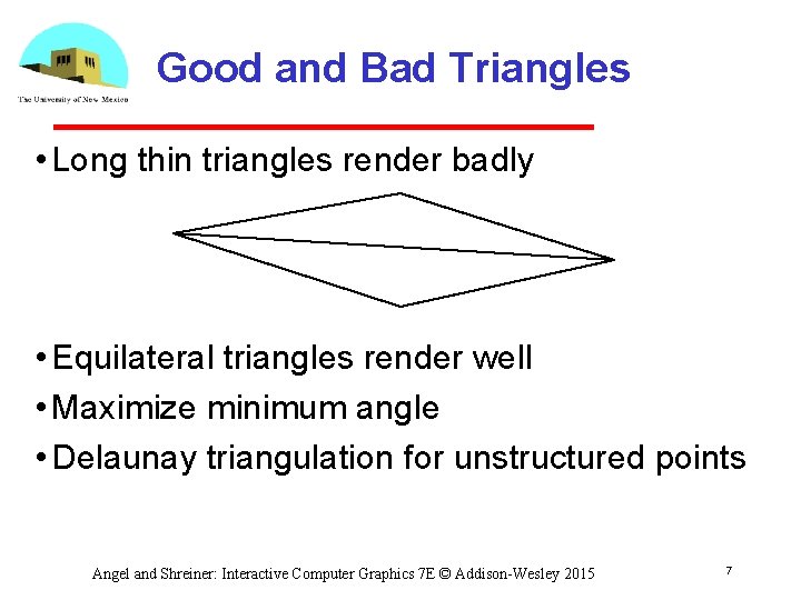 Good and Bad Triangles • Long thin triangles render badly • Equilateral triangles render