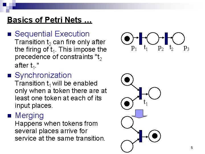 Basics of Petri Nets … n Sequential Execution Transition t 2 can fire only