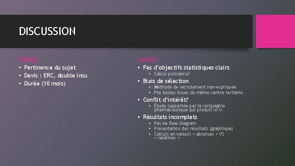 DISCUSSION FORCES • Pertinence du sujet • Devis : ERC, double insu • Durée