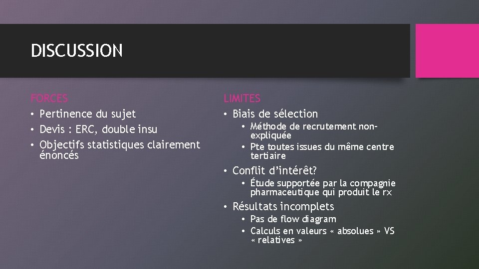 DISCUSSION FORCES • Pertinence du sujet • Devis : ERC, double insu • Objectifs