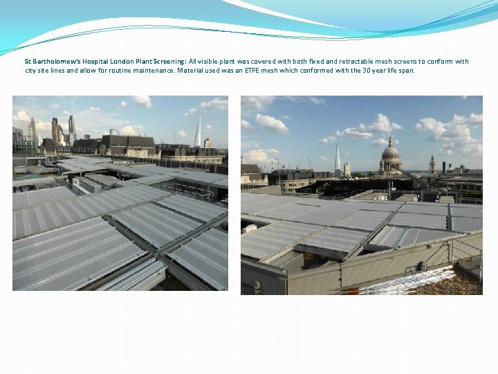 St Bartholomew's Hospital London Plant Screening: All visible plant was covered with both fixed