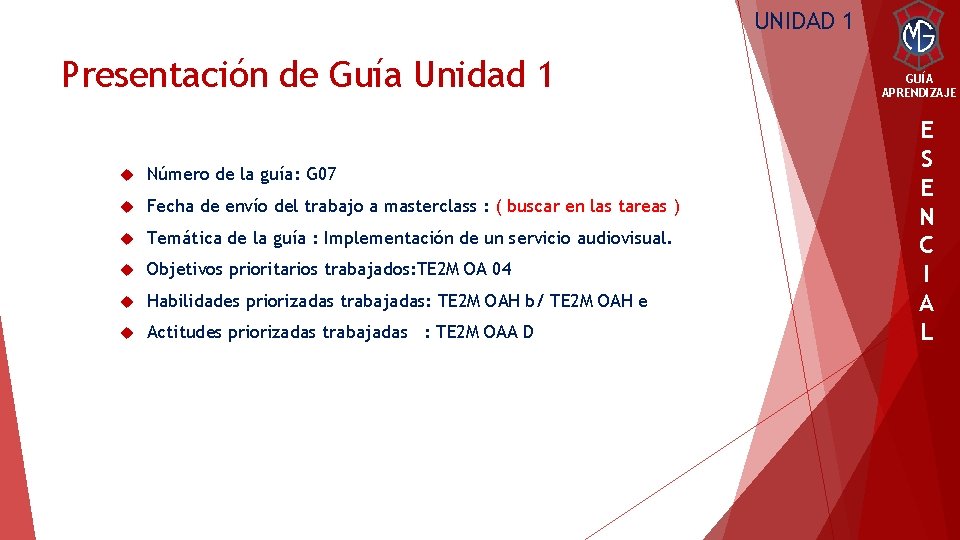 UNIDAD 1 Presentación de Guía Unidad 1 Número de la guía: G 07 Fecha