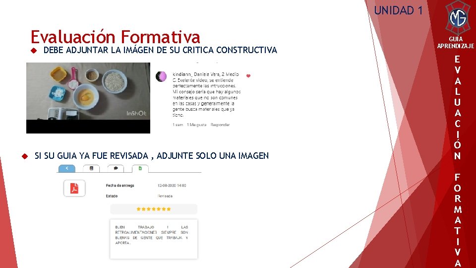 UNIDAD 1 Evaluación Formativa DEBE ADJUNTAR LA IMÁGEN DE SU CRITICA CONSTRUCTIVA SI SU