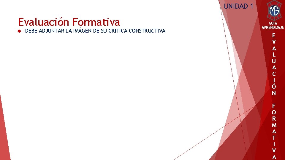 UNIDAD 1 Evaluación Formativa DEBE ADJUNTAR LA IMÁGEN DE SU CRITICA CONSTRUCTIVA GUÍA APRENDIZAJE