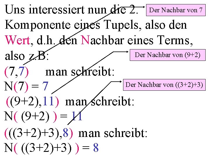 Uns interessiert nun die 2. Der Nachbar von 7 Komponente eines Tupels, also den