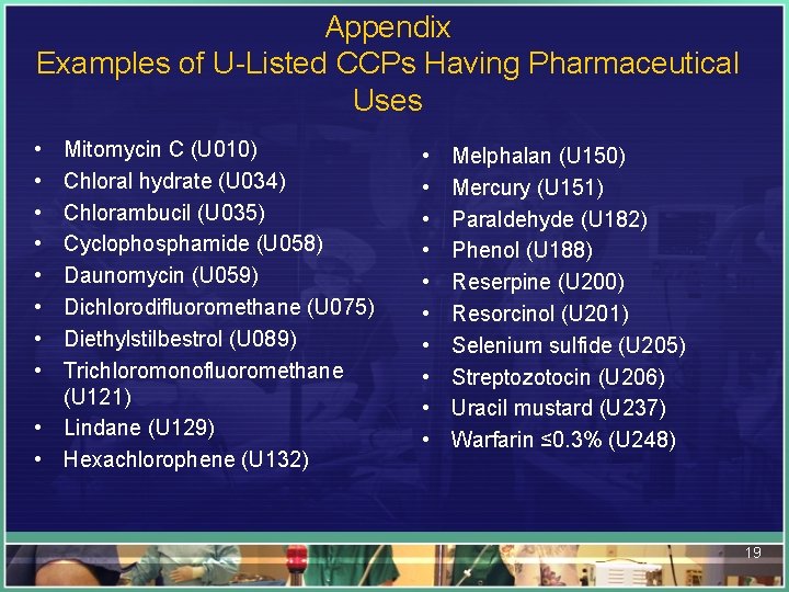 Appendix Examples of U-Listed CCPs Having Pharmaceutical Uses • • Mitomycin C (U 010)
