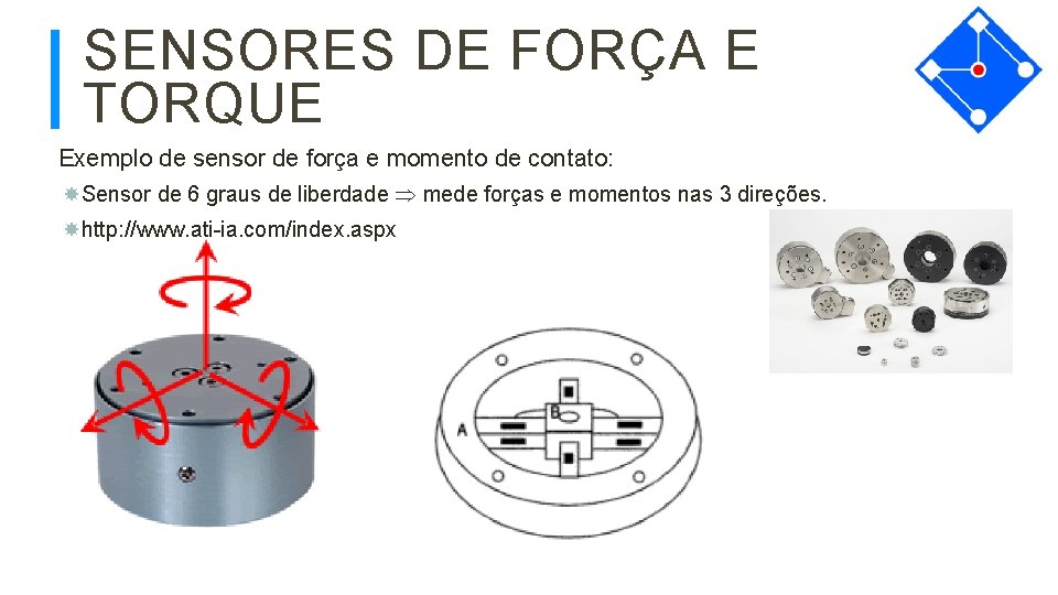 SENSORES DE FORÇA E TORQUE Exemplo de sensor de força e momento de contato: