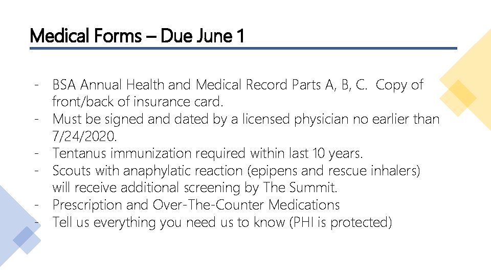 Medical Forms – Due June 1 - BSA Annual Health and Medical Record Parts