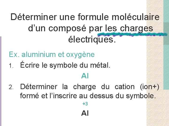 Déterminer une formule moléculaire d’un composé par les charges électriques. Ex. aluminium et oxygène