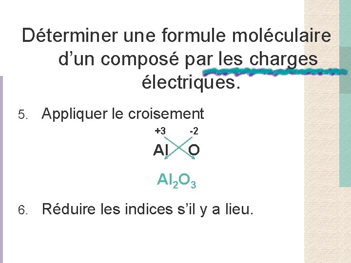 Déterminer une formule moléculaire d’un composé par les charges électriques. 5. Appliquer le croisement
