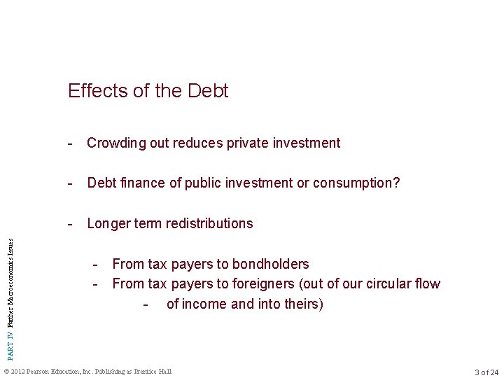 Effects of the Debt - Crowding out reduces private investment - Debt finance of