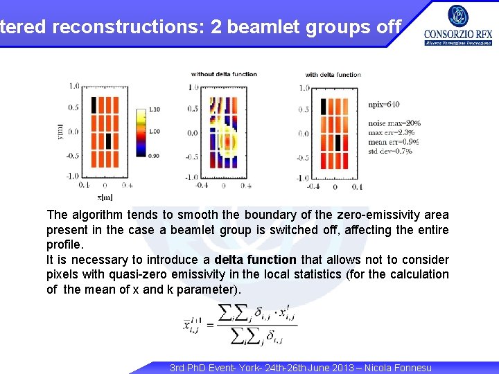 tered reconstructions: 2 beamlet groups off The algorithm tends to smooth the boundary of
