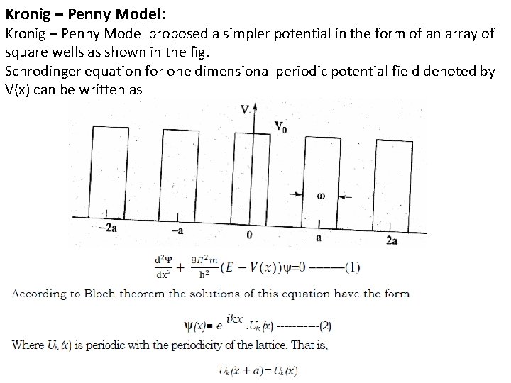 Kronig – Penny Model: Kronig – Penny Model proposed a simpler potential in the