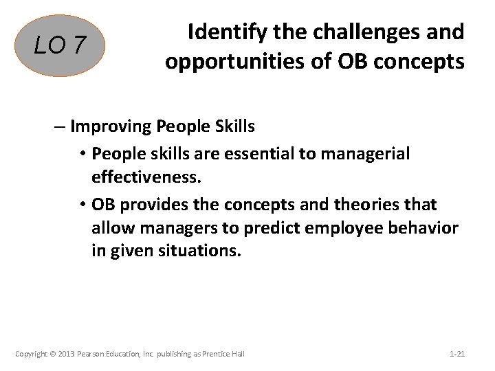 LO 7 Identify the challenges and opportunities of OB concepts – Improving People Skills
