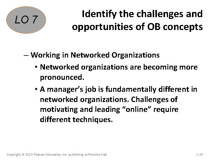 LO 7 Identify the challenges and opportunities of OB concepts – Working in Networked