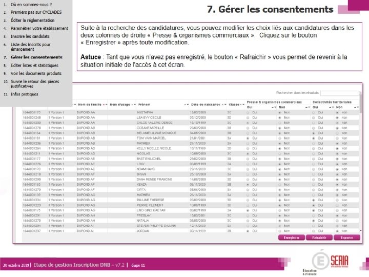 Étape de gestion Inscription aux DNB – Entité de gestion établissement| 