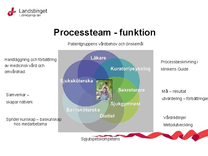 Processteam - funktion Patientgruppens vårdbehov och önskemål Handläggning och förbättring av medicinsk vård och