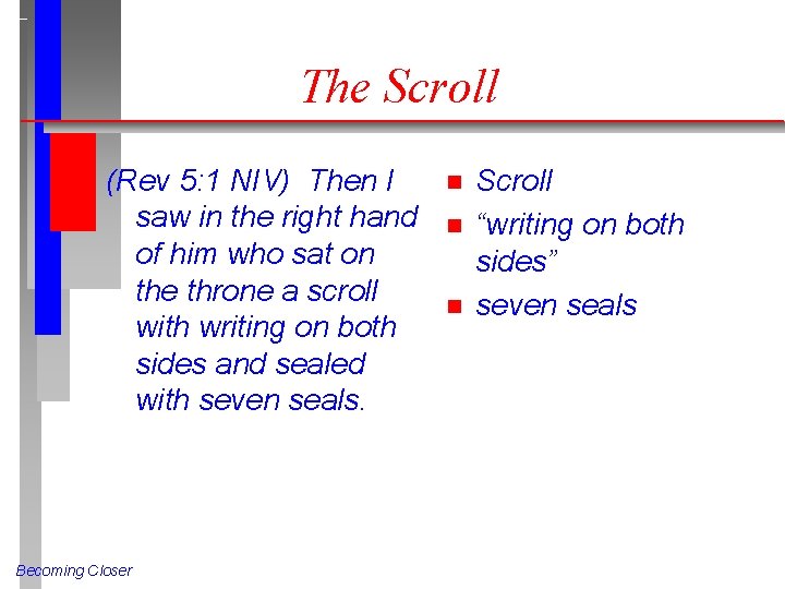 The Scroll (Rev 5: 1 NIV) Then I saw in the right hand of