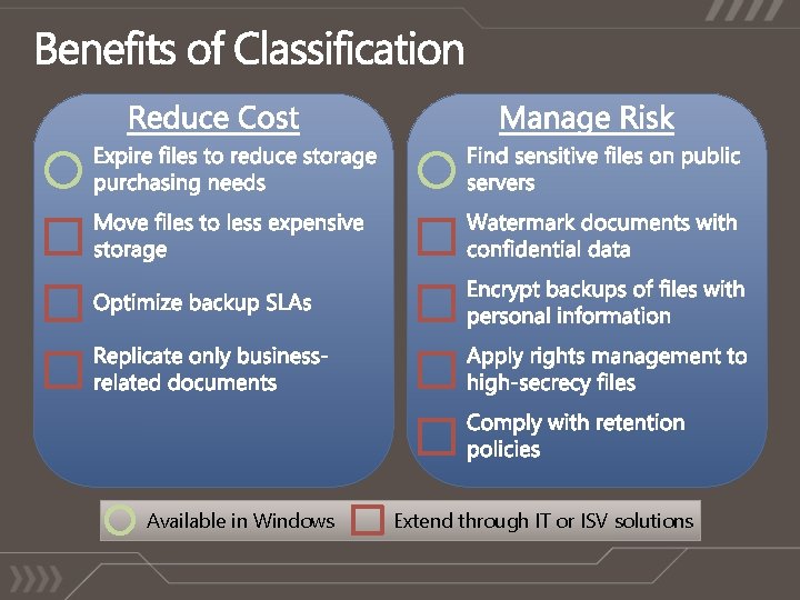 Available in Windows Extend through IT or ISV solutions 