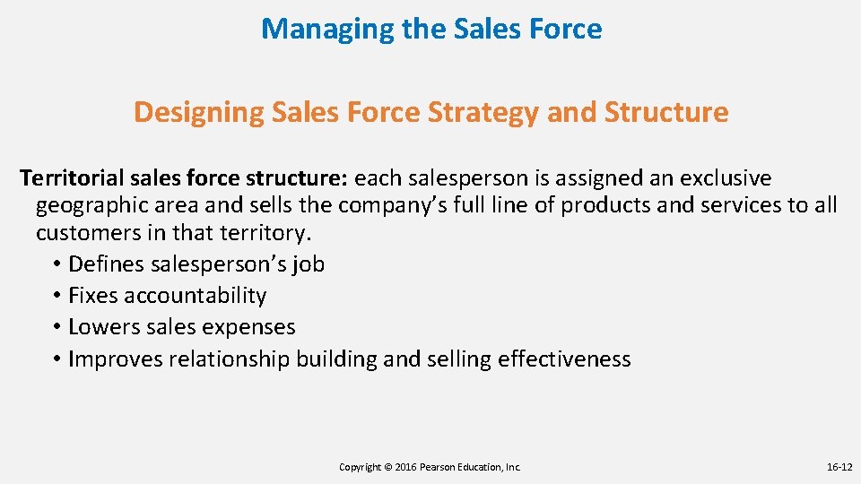 Managing the Sales Force Designing Sales Force Strategy and Structure Territorial sales force structure: Managing the Sales Force Designing Sales Force Strategy and Structure Territorial sales force structure: