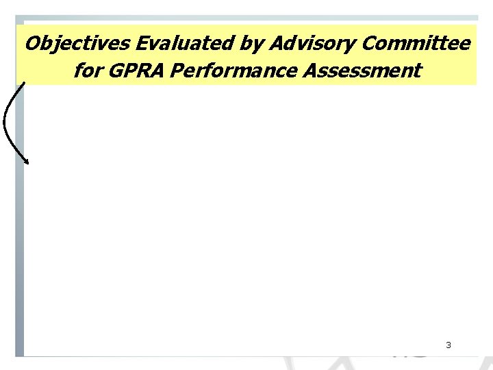 Objectives Evaluated by Advisory Committee for GPRA Performance Assessment 3 