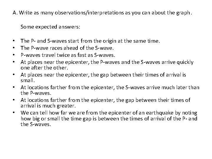 A. Write as many observations/interpretations as you can about the graph. Some expected answers: