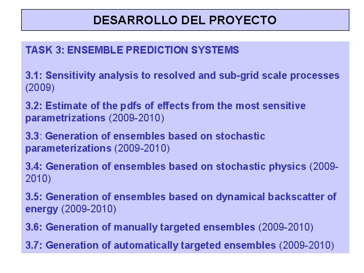 DESARROLLO DEL PROYECTO TASK 3: ENSEMBLE PREDICTION SYSTEMS 3. 1: Sensitivity analysis to resolved