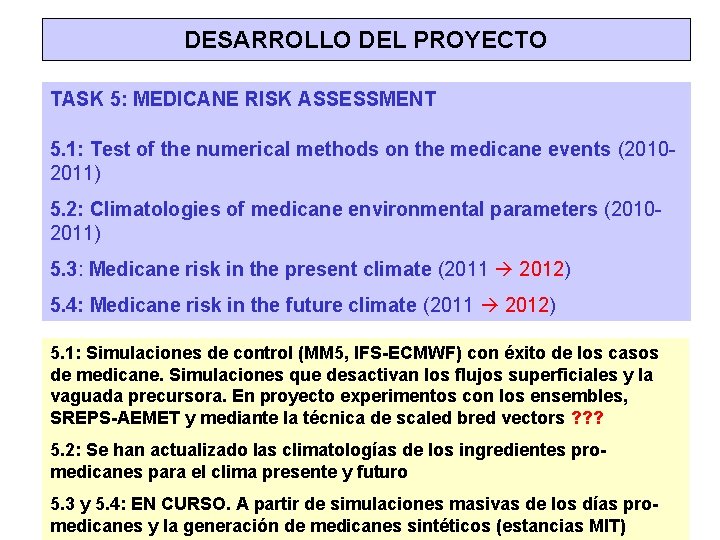 DESARROLLO DEL PROYECTO TASK 5: MEDICANE RISK ASSESSMENT 5. 1: Test of the numerical