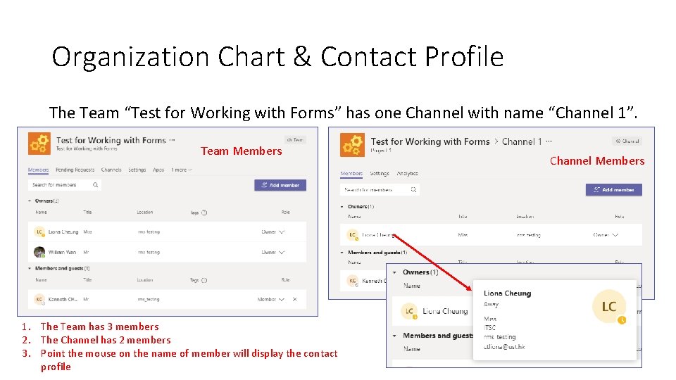 Organization Chart & Contact Profile The Team “Test for Working with Forms” has one Organization Chart & Contact Profile The Team “Test for Working with Forms” has one