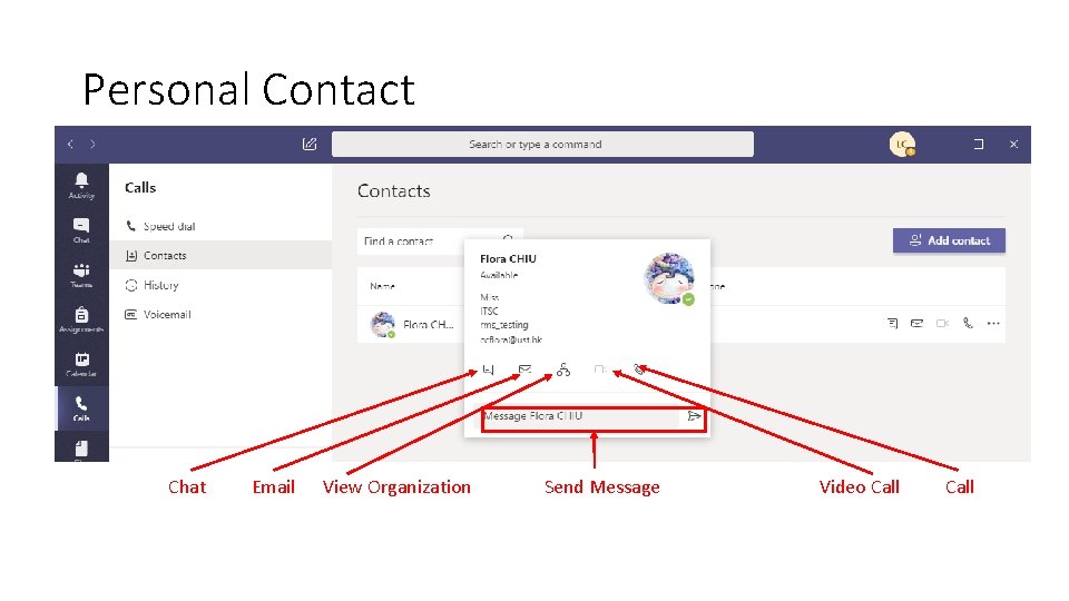 Personal Contact Chat Email View Organization Send Message Video Call Personal Contact Chat Email View Organization Send Message Video Call
