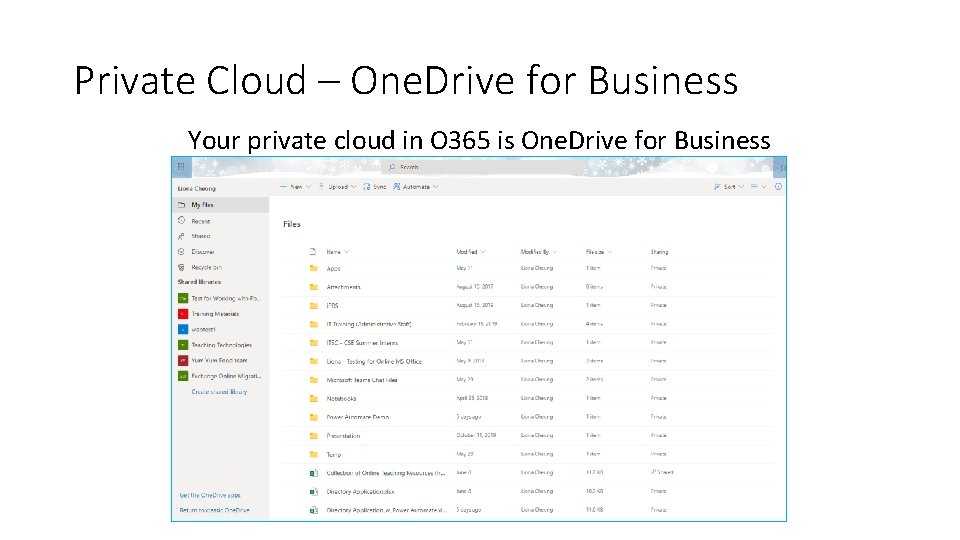 Private Cloud – One. Drive for Business Your private cloud in O 365 is Private Cloud – One. Drive for Business Your private cloud in O 365 is