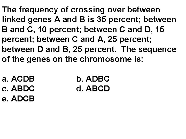 The frequency of crossing over between linked genes A and B is 35 percent;