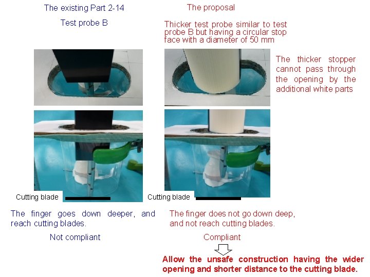 The proposal The existing Part 2 -14 Test probe B Thicker test probe similar