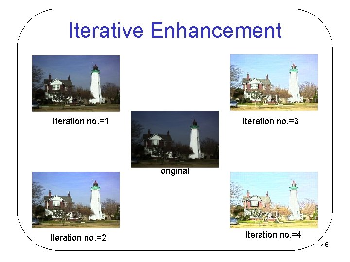 Iterative Enhancement Iteration no. =1 Iteration no. =3 original Iteration no. =2 Iteration no.