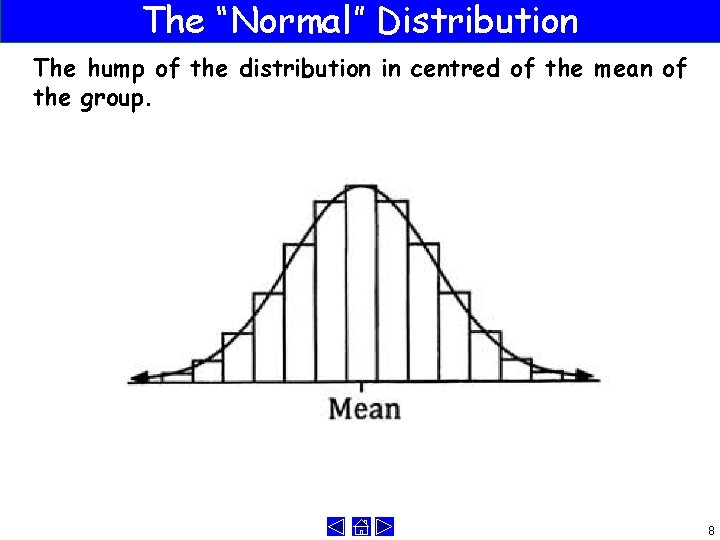 The “Normal” Distribution The hump of the distribution in centred of the mean of