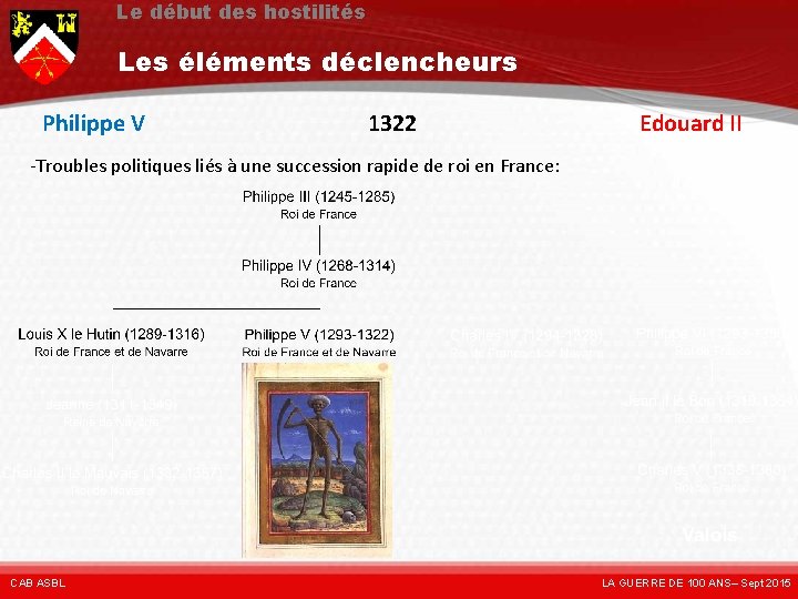 Le début des hostilités Les éléments déclencheurs Philippe V 1322 Edouard II -Troubles politiques