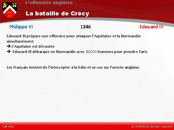 L’offensive anglaise La bataille de Crécy Philippe VI 1346 Edouard III prépare une offensive