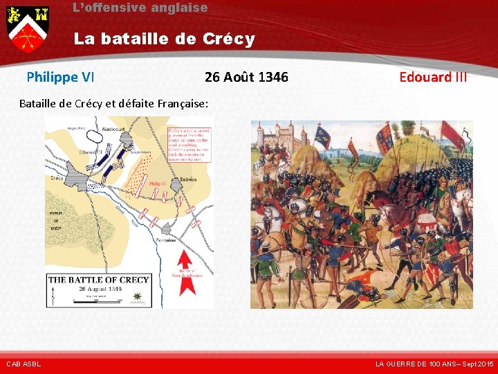 L’offensive anglaise La bataille de Crécy Philippe VI 26 Août 1346 Edouard III Bataille