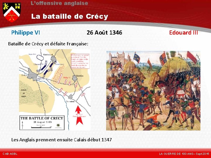 L’offensive anglaise La bataille de Crécy Philippe VI 26 Août 1346 Edouard III Bataille