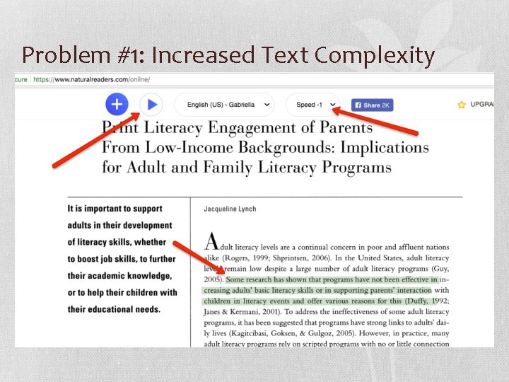 Problem #1: Increased Text Complexity 