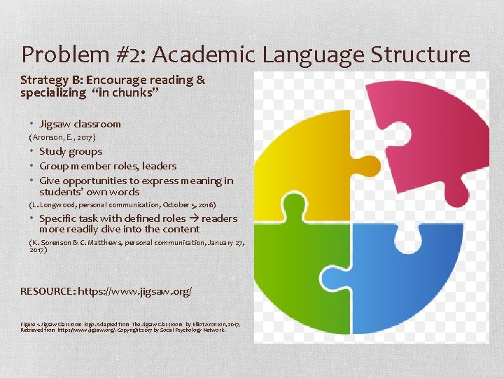 Problem #2: Academic Language Structure Strategy B: Encourage reading & specializing “in chunks” •