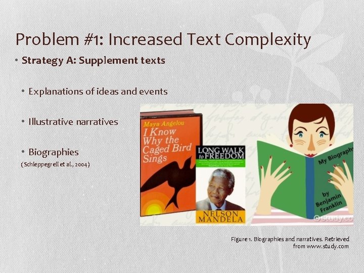 Problem #1: Increased Text Complexity • Strategy A: Supplement texts • Explanations of ideas
