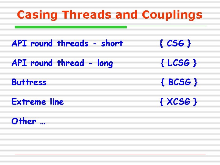 Casing Threads and Couplings API round threads - short { CSG } API round Casing Threads and Couplings API round threads - short { CSG } API round