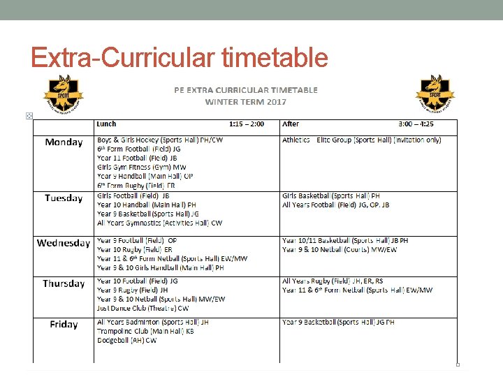 Extra-Curricular timetable 
