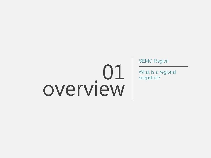 01 overview SEMO Region What is a regional snapshot? 