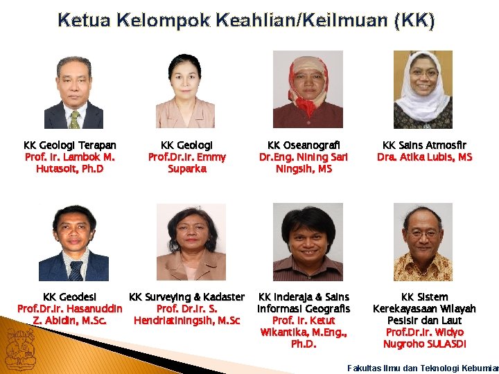 Ketua Kelompok Keahlian/Keilmuan (KK) KK Geologi Terapan Prof. Ir. Lambok M. Hutasoit, Ph. D