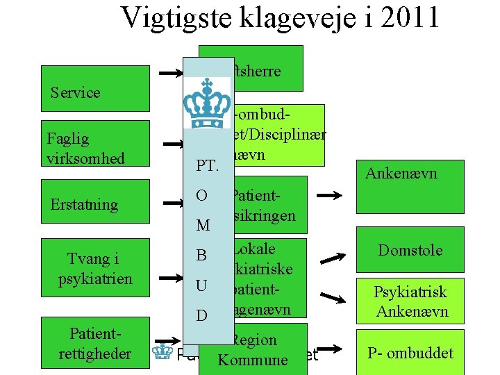 Vigtigste klageveje i 2011 Driftsherre Service Faglig virksomhed Erstatning Tvang i psykiatrien Patientrettigheder P