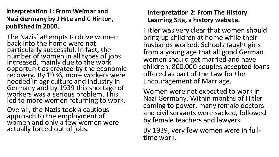 Interpretation 1: From Weimar and Nazi Germany by J Hite and C Hinton, published